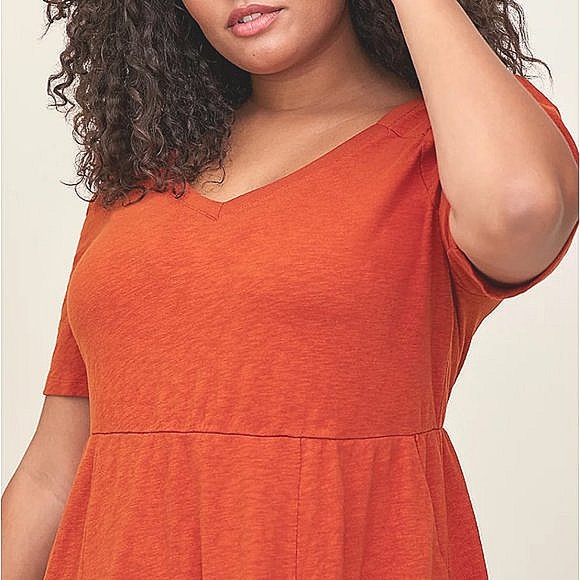 ❤️NWT VINTAGE TORRID DRESS PUFF SLEEVE - POCKETS SKATER RUSTY ORANGE - PLUS SIZE - Picture 3 of 13